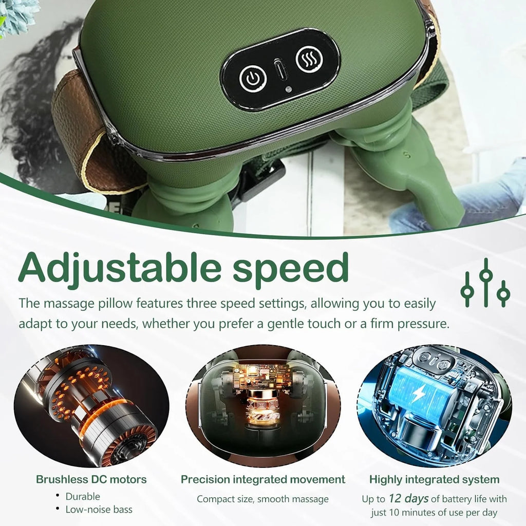 Bionic Heated Massager, Portable Shiatsu Neck and Back Massager, Electric Deep Tissue 4D Kneading Massage, Simulated Human Hand Design for Pain Relief and Muscle Relax (Green)