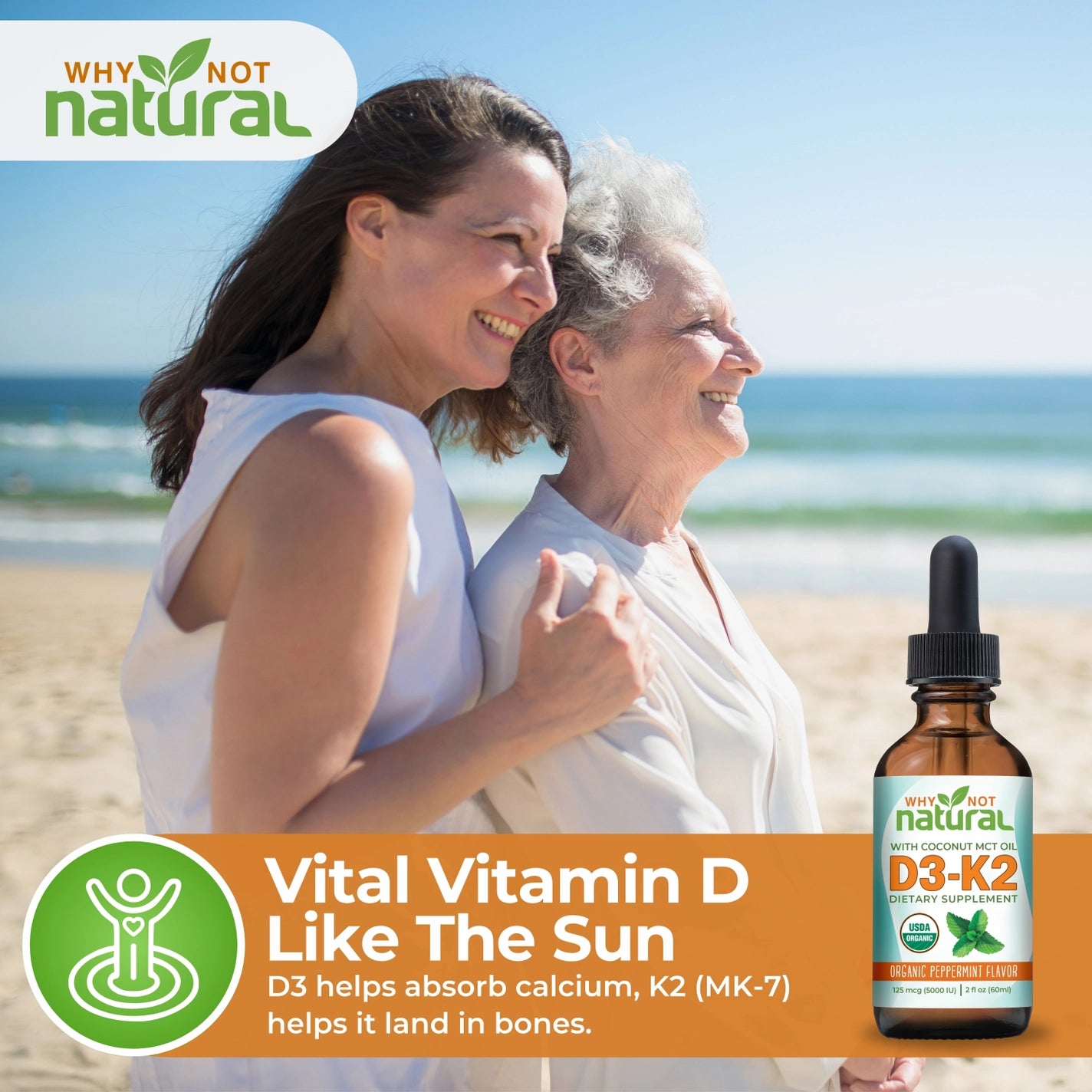 Organic Vitamin D3 Liquid Drops with K2 (MK-7)