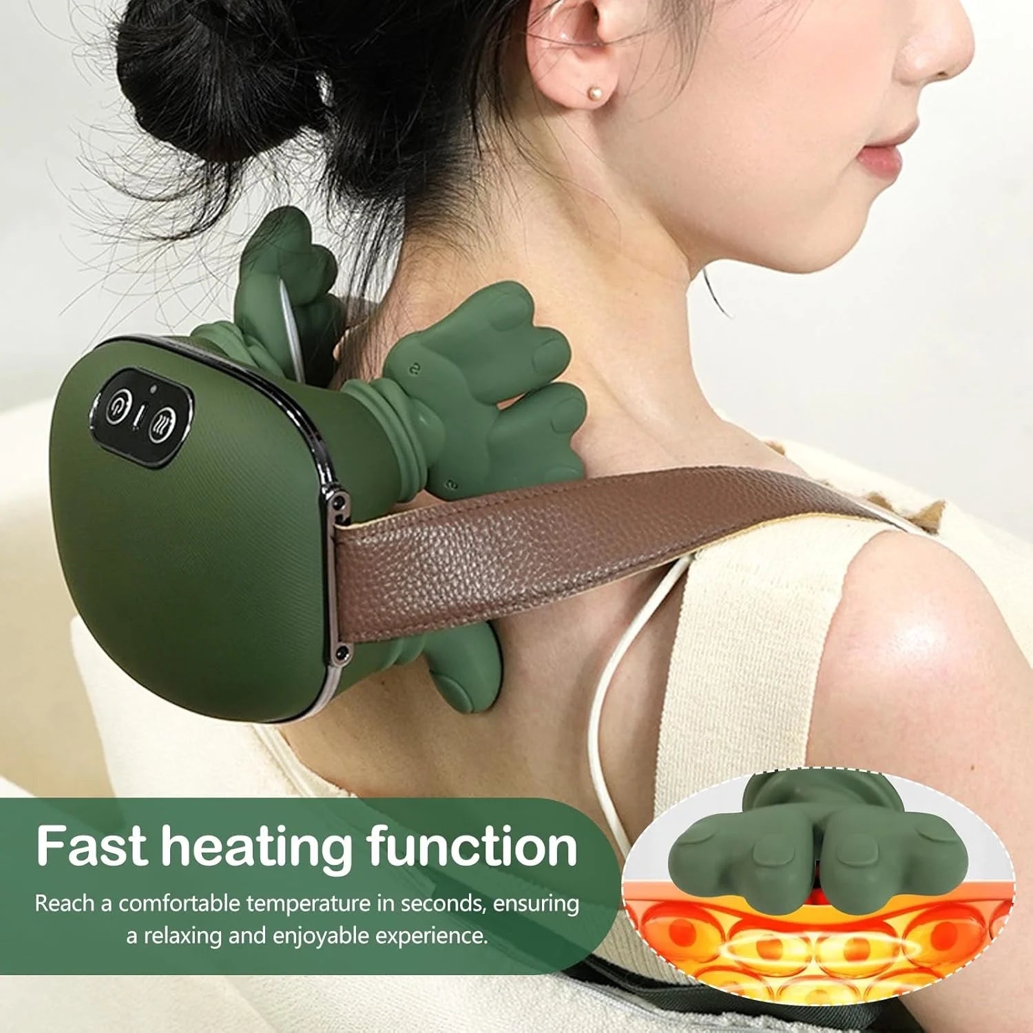 Bionic Heated Massager, Portable Shiatsu Neck and Back Massager, Electric Deep Tissue 4D Kneading Massage, Simulated Human Hand Design for Pain Relief and Muscle Relax (Green)