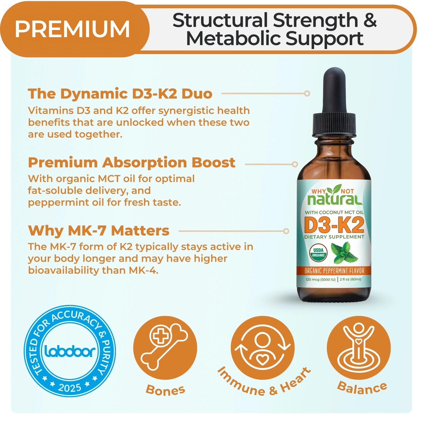 Organic Vitamin D3 Liquid Drops with K2 (MK-7)