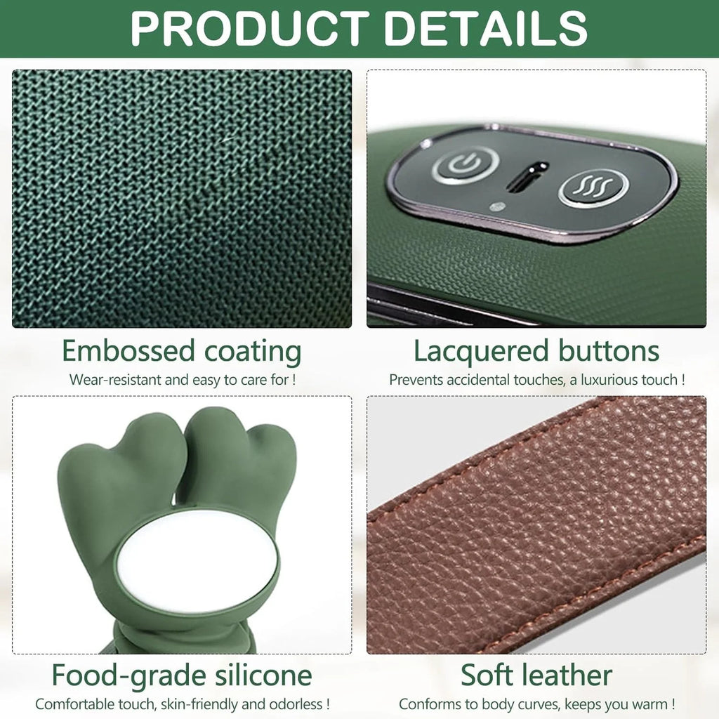 Bionic Heated Massager, Portable Shiatsu Neck and Back Massager, Electric Deep Tissue 4D Kneading Massage, Simulated Human Hand Design for Pain Relief and Muscle Relax (Green)