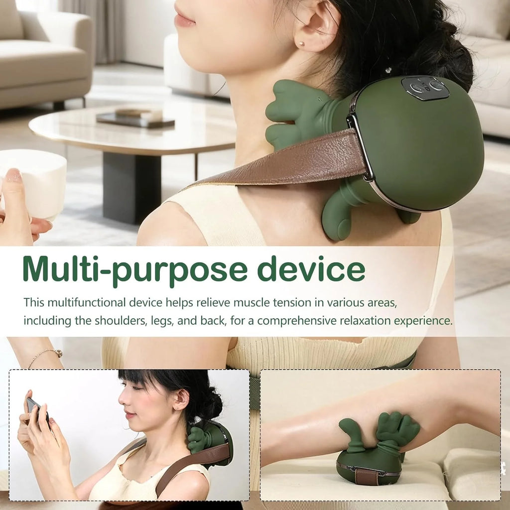 Bionic Heated Massager, Portable Shiatsu Neck and Back Massager, Electric Deep Tissue 4D Kneading Massage, Simulated Human Hand Design for Pain Relief and Muscle Relax (Green)